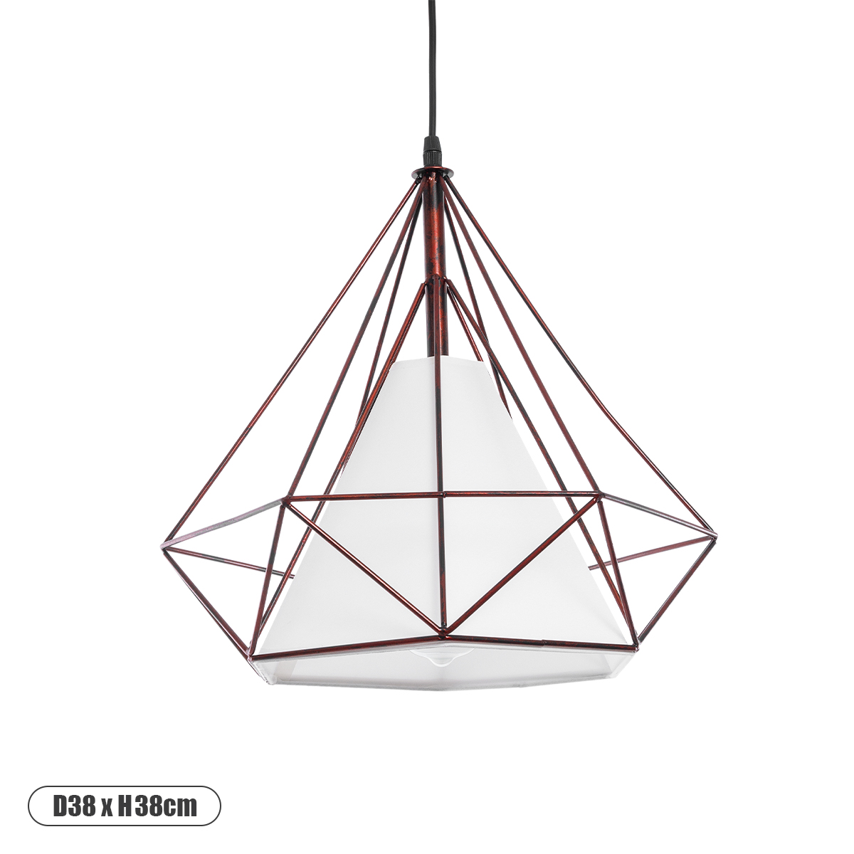 GloboStar® KAIRI 01623 Μοντέρνο Κρεμαστό Φωτιστικό Πλέγμα Μονόφωτο 1 x E27 IP20 Χάλκινο Μέταλλο με Λευκό Ύφασμα - Μ38 x Π38 x Y38cm