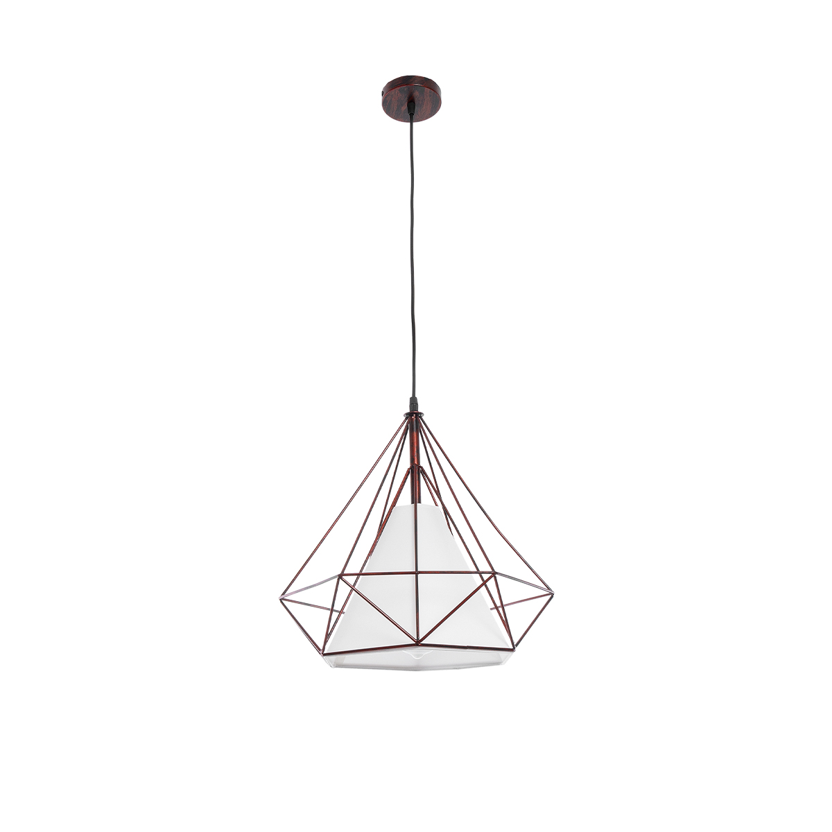 GloboStar® KAIRI 01623 Μοντέρνο Κρεμαστό Φωτιστικό Πλέγμα Μονόφωτο 1 x E27 IP20 Χάλκινο Μέταλλο με Λευκό Ύφασμα - Μ38 x Π38 x Y38cm