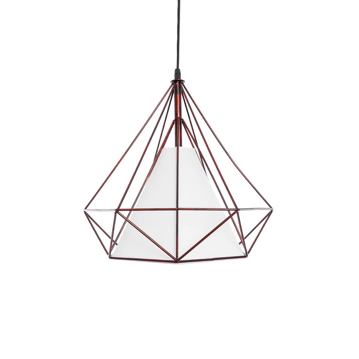 GloboStar® KAIRI 01623 Μοντέρνο Κρεμαστό Φωτιστικό Πλέγμα Μονόφωτο 1 x E27 IP20 Χάλκινο Μέταλλο με Λευκό Ύφασμα - Μ38 x Π38 x Y38cm