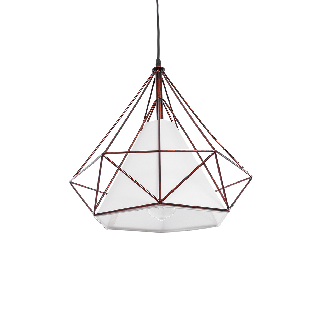 GloboStar® KAIRI 01623 Μοντέρνο Κρεμαστό Φωτιστικό Πλέγμα Μονόφωτο 1 x E27 IP20 Χάλκινο Μέταλλο με Λευκό Ύφασμα - Μ38 x Π38 x Y38cm