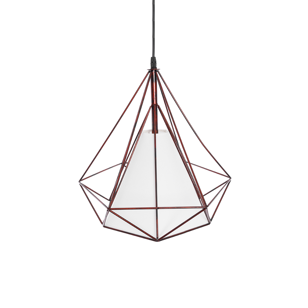 GloboStar® KAIRI 01623 Μοντέρνο Κρεμαστό Φωτιστικό Πλέγμα Μονόφωτο 1 x E27 IP20 Χάλκινο Μέταλλο με Λευκό Ύφασμα - Μ38 x Π38 x Y38cm