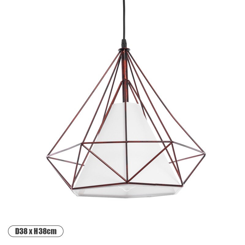 GloboStar® KAIRI 01623 Μοντέρνο Κρεμαστό Φωτιστικό Πλέγμα Μονόφωτο 1 x E27 IP20 Χάλκινο Μέταλλο με Λευκό Ύφασμα - Μ38 x Π38 x Y38cm