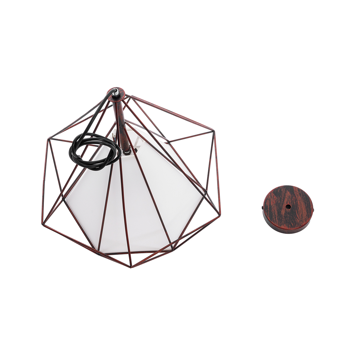 GloboStar® KAIRI 01623 Μοντέρνο Κρεμαστό Φωτιστικό Πλέγμα Μονόφωτο 1 x E27 IP20 Χάλκινο Μέταλλο με Λευκό Ύφασμα - Μ38 x Π38 x Y38cm