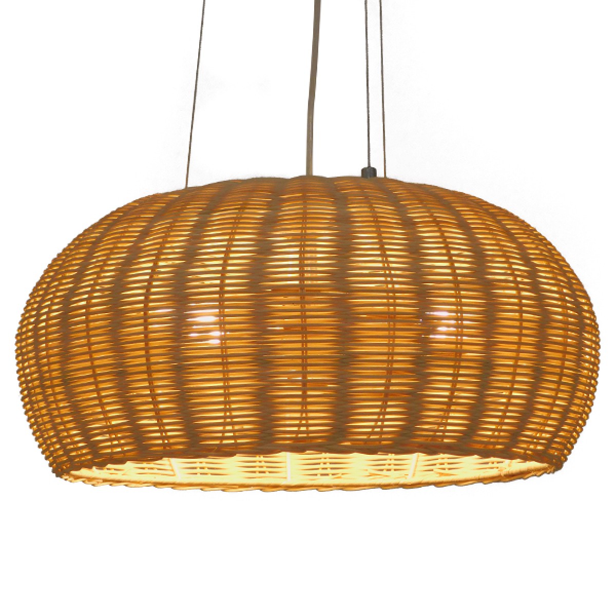 GloboStar® DE LA MER 01624 Boho Κρεμαστό Φωτιστικό Καμπάνα Τρίφωτο 3 x E27 IP20 Καφέ Ξύλο - Μ45 x Π45 x Υ24cm