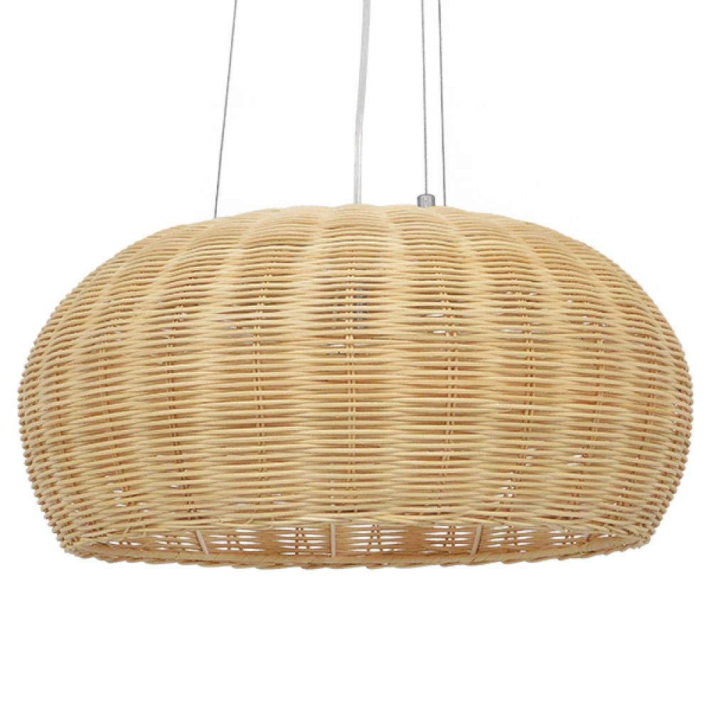 GloboStar® DE LA MER 01624 Boho Κρεμαστό Φωτιστικό Καμπάνα Τρίφωτο 3 x E27 IP20 Μπεζ Ξύλο - Μ45 x Π45 x Υ24cm