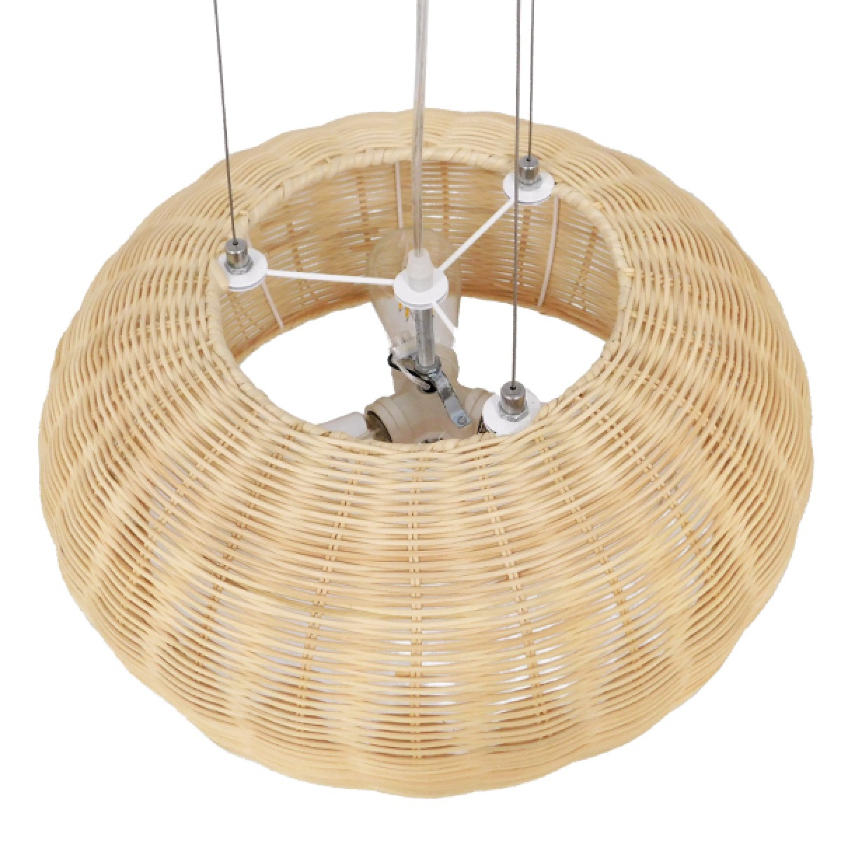 GloboStar® DE LA MER 01624 Boho Κρεμαστό Φωτιστικό Καμπάνα Τρίφωτο 3 x E27 IP20 Καφέ Ξύλο - Μ45 x Π45 x Υ24cm
