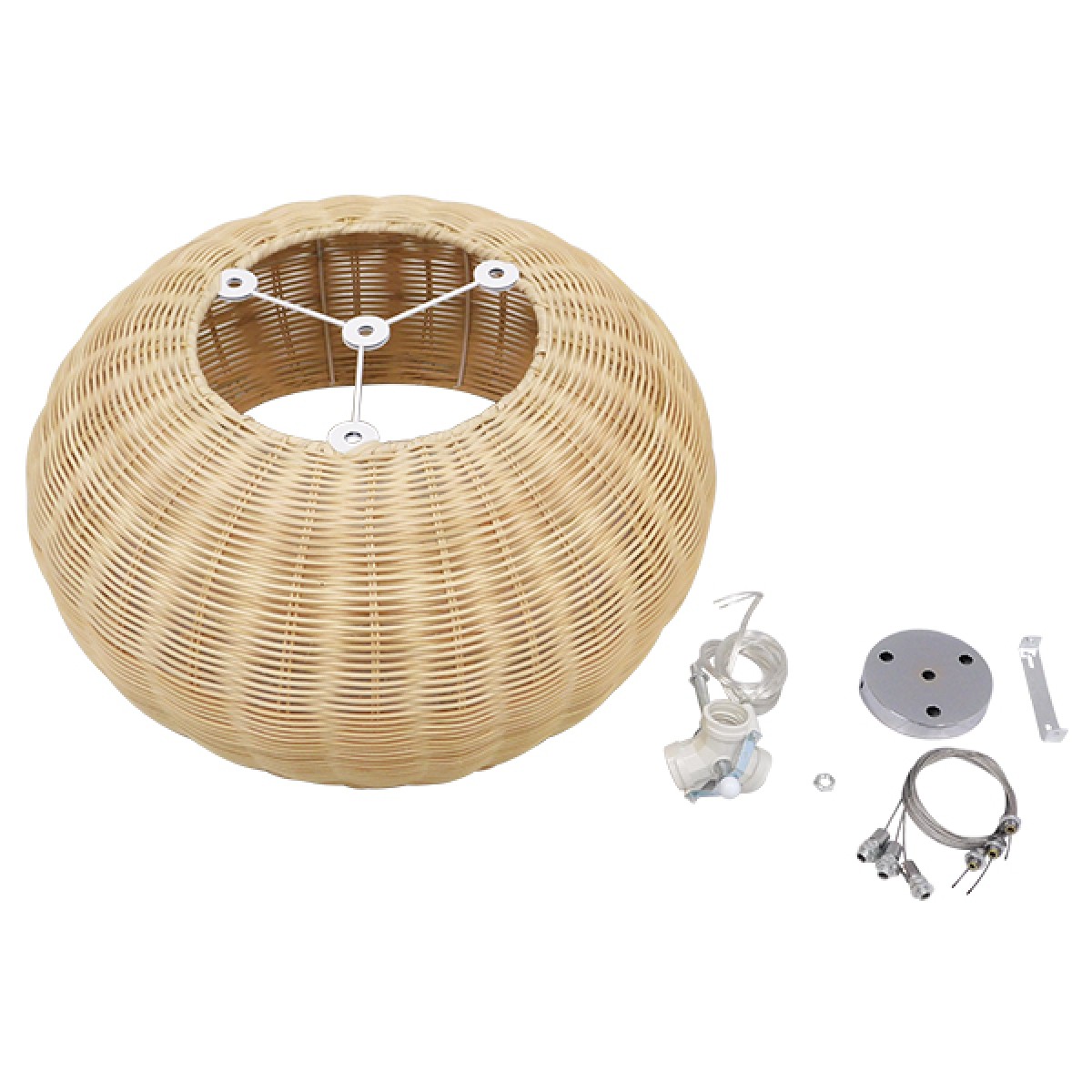 GloboStar® DE LA MER 01624 Boho Κρεμαστό Φωτιστικό Καμπάνα Τρίφωτο 3 x E27 IP20 Καφέ Ξύλο - Μ45 x Π45 x Υ24cm
