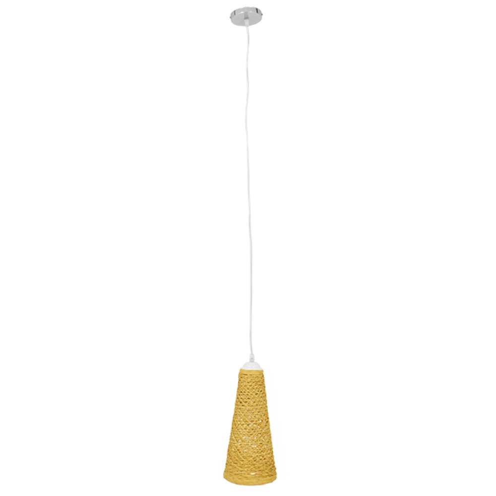 GloboStar® INCASS 01625 Vintage Κρεμαστό Φωτιστικό Καμπάνα Μονόφωτο 1 x E27 IP20 Μπεζ Rattan - Μ15 x Π15 x Y30.5cm