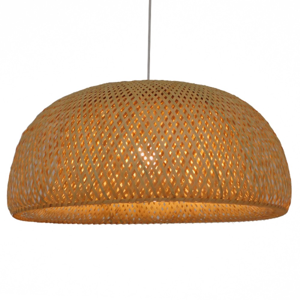 GloboStar® SAN TROPEZ 01627 Boho Κρεμαστό Φωτιστικό Πλέγμα Μονόφωτο 1 x E27 IP20 Μπεζ Ξύλο - Μ60 x Π60 x Υ29cm