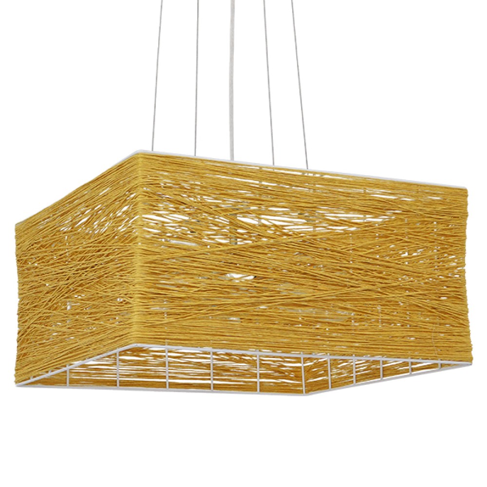 GloboStar® INCASS 01629 Vintage Κρεμαστό Φωτιστικό Ανάρτηση Πολύφωτο 5 x E27 IP20 Μπεζ Rattan - Μ40 x Π40 x Υ22.5cm