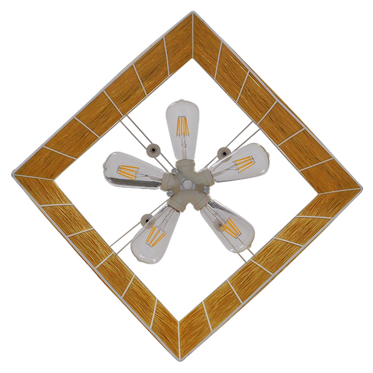 GloboStar® INCASS 01629 Vintage Κρεμαστό Φωτιστικό Ανάρτηση Πολύφωτο 5 x E27 IP20 Μπεζ Rattan - Μ40 x Π40 x Υ22.5cm