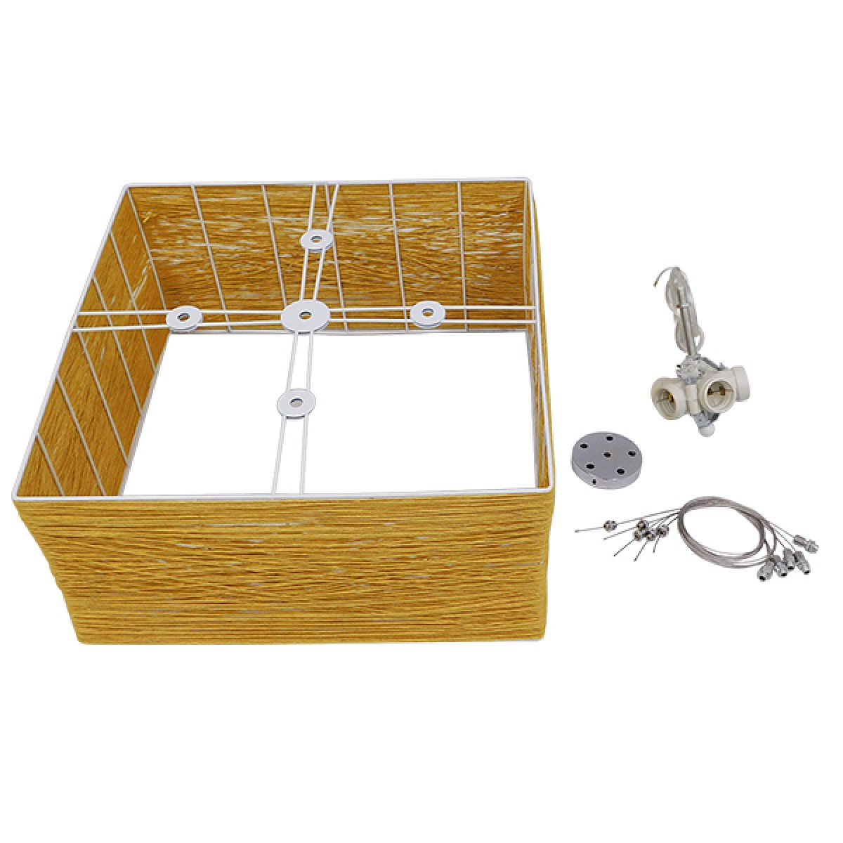 GloboStar® INCASS 01629 Vintage Κρεμαστό Φωτιστικό Ανάρτηση Πολύφωτο 5 x E27 IP20 Μπεζ Rattan - Μ40 x Π40 x Υ22.5cm