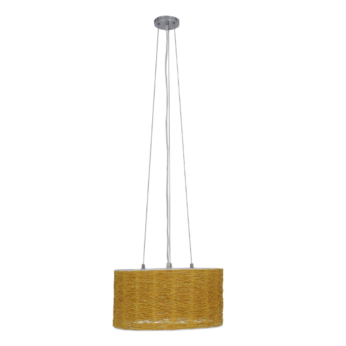 GloboStar® INCASS 01630 Vintage Κρεμαστό Φωτιστικό Καπέλο Τρίφωτο 3 x E27 IP20 Μπεζ Rattan - Μ40 x Π40 x Υ22cm