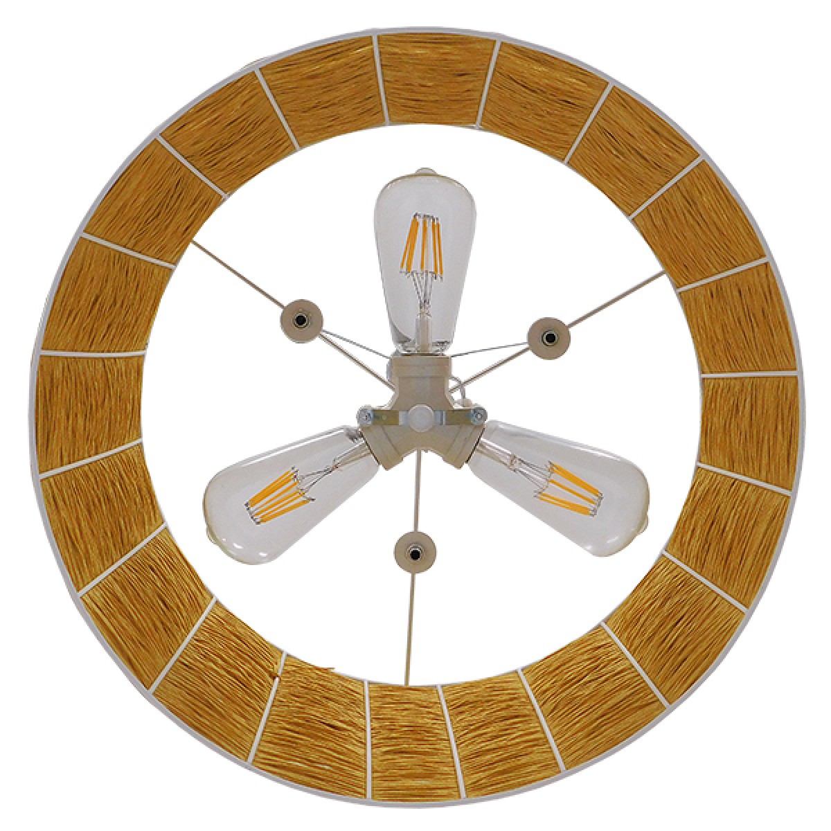 GloboStar® INCASS 01630 Vintage Κρεμαστό Φωτιστικό Καπέλο Τρίφωτο 3 x E27 IP20 Μπεζ Rattan - Μ40 x Π40 x Υ22cm