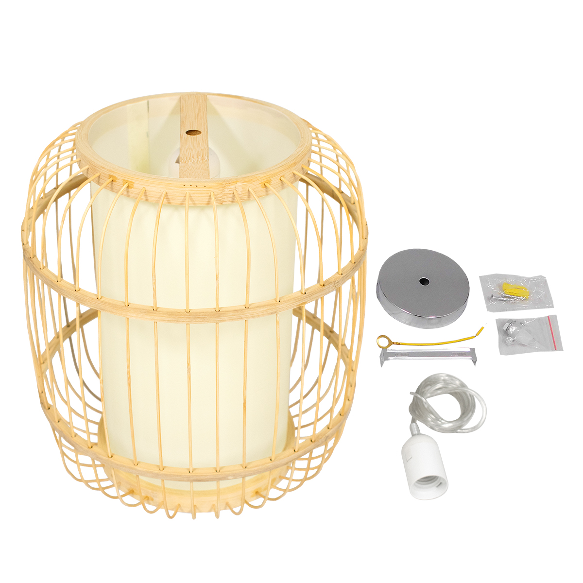 GloboStar® HIBISCUS 01633 Boho Κρεμαστό Φωτιστικό Ανάρτηση Μονόφωτο 1 x E27 IP20 Μπεζ Ξύλο - Μ26 x Π26 x Y32cm