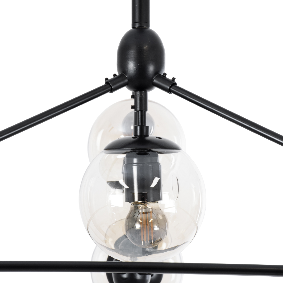 GloboStar® SENTINEL 01636 Μοντέρνο Φωτιστικό Οροφής Πλέγμα Πολύφωτο 10 x E27 IP20 Μαύρο Μέταλλο με μελί Γυαλί - Μ105 x Π80 x Υ90cm