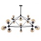 GloboStar® SENTINEL 01637 Μοντέρνο Φωτιστικό Οροφής Πλέγμα Πολύφωτο 15 x E27 IP20 Μαύρο Μέταλλο με μελί Γυαλί - Μ150 x Π150 x Υ115cm