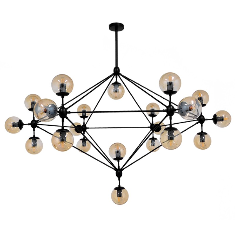 GLOBOSTAR® SENTINEL 01638 Μοντέρνο Φωτιστικό Οροφής με Ντουί 21 x E27 AC 220-240V IP20 - Μαύρο & Μελί - Μ170 x Π170 x Υ136cm