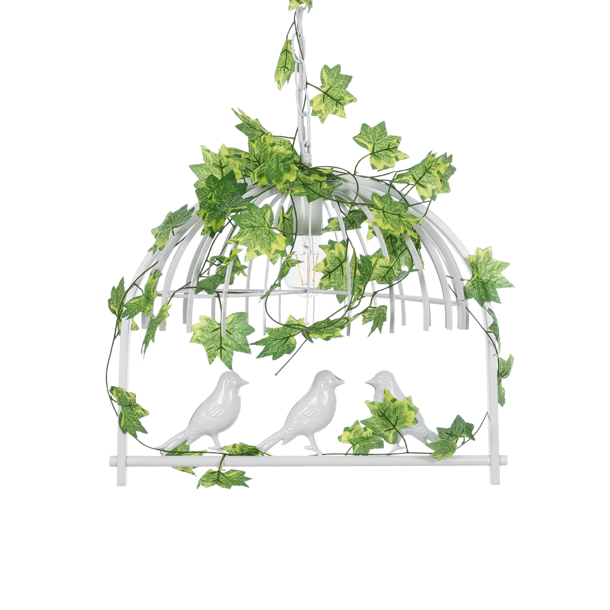 GloboStar® NEST 01641 Vintage Κρεμαστό Φωτιστικό Φιγούρα Μονόφωτο 1 x E27 IP20 Λευκό Μέταλλο με Πράσινο Πλαστικό - Μ48 x Π38 x Y40cm