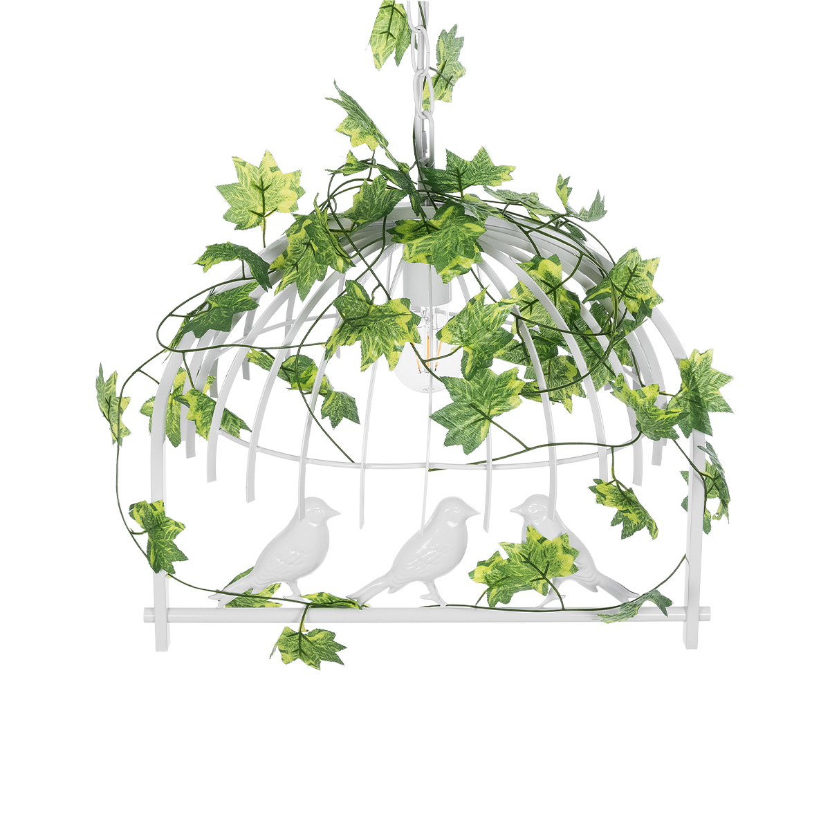 GloboStar® NEST 01641 Vintage Κρεμαστό Φωτιστικό Φιγούρα Μονόφωτο 1 x E27 IP20 Λευκό Μέταλλο με Πράσινο Πλαστικό - Μ48 x Π38 x Y40cm