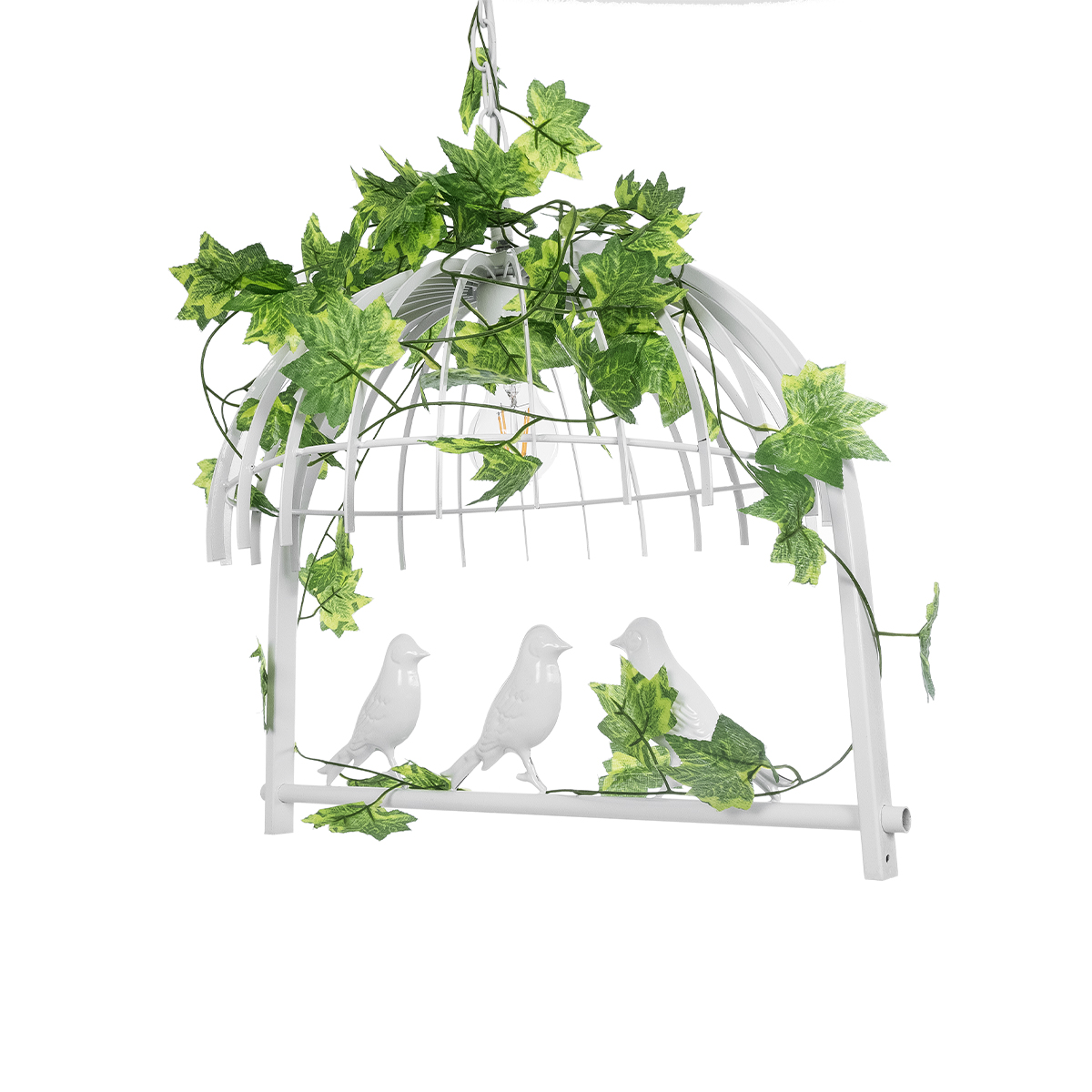 GloboStar® NEST 01641 Vintage Κρεμαστό Φωτιστικό Φιγούρα Μονόφωτο 1 x E27 IP20 Λευκό Μέταλλο με Πράσινο Πλαστικό - Μ48 x Π38 x Y40cm