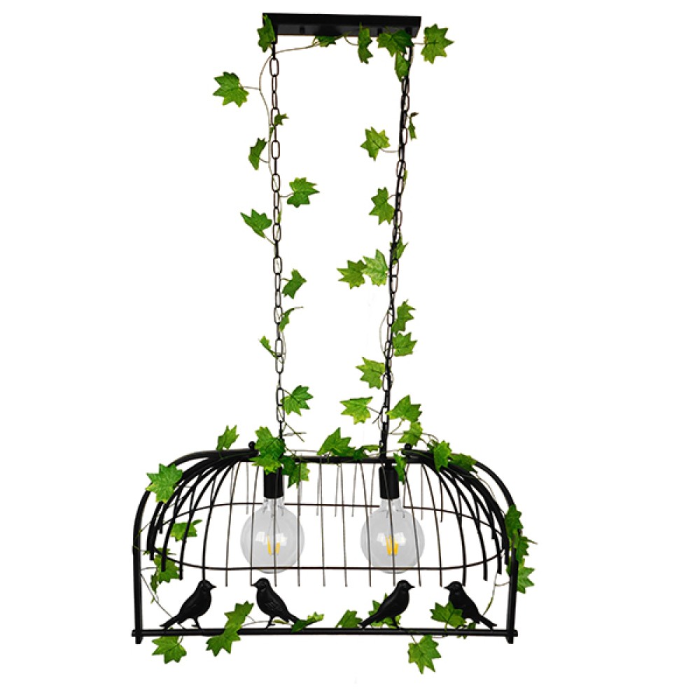 GloboStar® NEST 01643 Vintage Κρεμαστό Φωτιστικό Φιγούρα Δίφωτο 2 x E27 IP20 Μαύρο Μέταλλο με Πράσινο Πλαστικό - Μ73.6 x Π37.5 x Y38cm