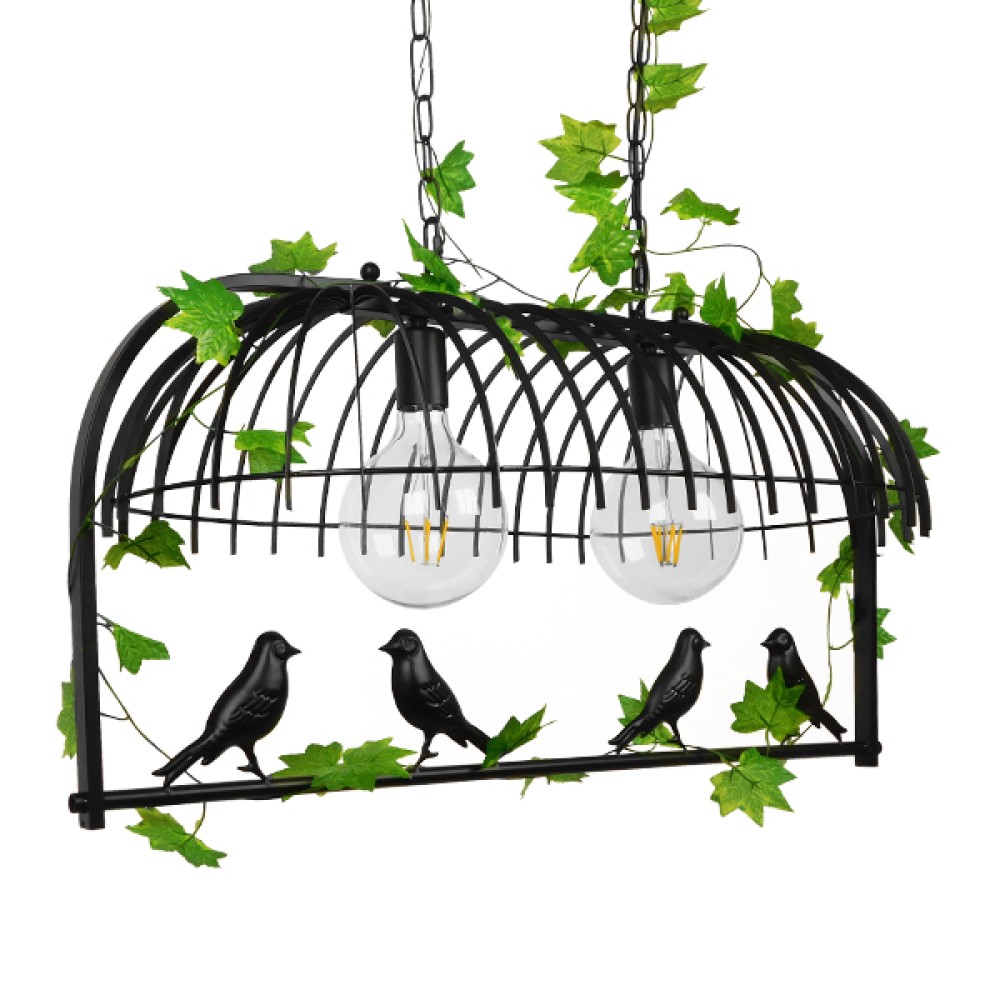GloboStar® NEST 01643 Vintage Κρεμαστό Φωτιστικό Φιγούρα Δίφωτο 2 x E27 IP20 Μαύρο Μέταλλο με Πράσινο Πλαστικό - Μ73.6 x Π37.5 x Y38cm