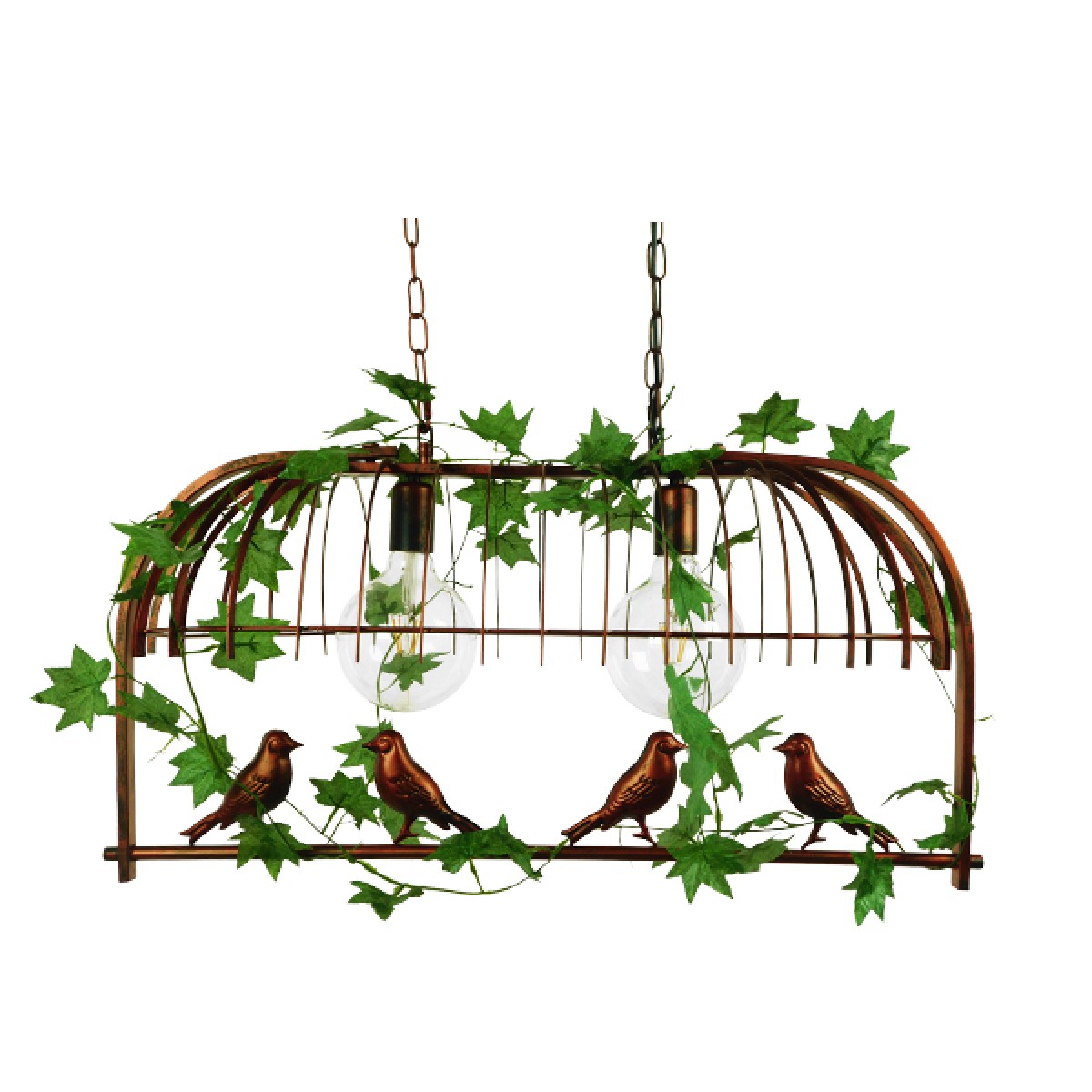GloboStar® NEST 01645 Vintage Κρεμαστό Φωτιστικό Φιγούρα Δίφωτο 2 x E27 IP20 Χάλκινο Μέταλλο με Πράσινο Πλαστικό - Μ73.6 x Π37.5 x Y38.5cm