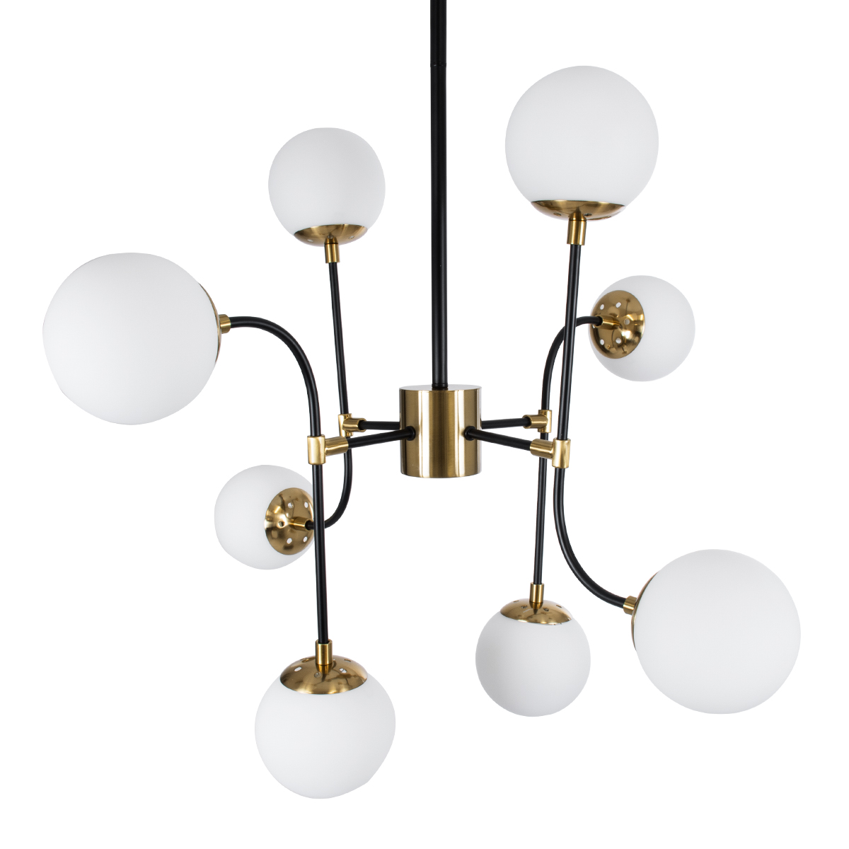 GloboStar® STARDUST 01649 Vintage Φωτιστικό Οροφής Πλέγμα Πολύφωτο 8 x E27 IP20 Μαύρο & Χρυσό Μέταλλο με Λευκό Γυαλί - Μ75 x Π75 x Υ100cm