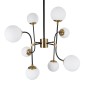 GloboStar® STARDUST 01649 Vintage Φωτιστικό Οροφής Πλέγμα Πολύφωτο 8 x E27 IP20 Μαύρο & Χρυσό Μέταλλο με Λευκό Γυαλί - Μ75 x Π75 x Υ100cm