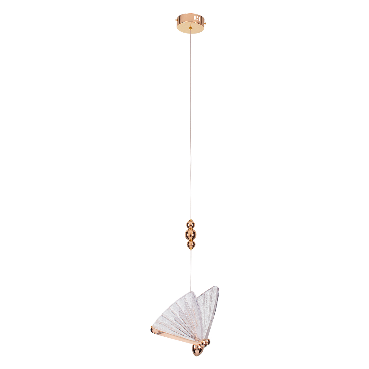 GloboStar® BUTTERFLY 01650 Μοντέρνο Κρεμαστό Φωτιστικό Φιγούρα CREE LED 10W 800lm 360° AC 85-265V IP20 Θερμό Λευκό 2700K Διάφανο Πλαστικό με Ροζ & Χρυσό Μέταλλο - Μ20 x Π17 x Y24cm - 2 Xρόνια Εγγύηση