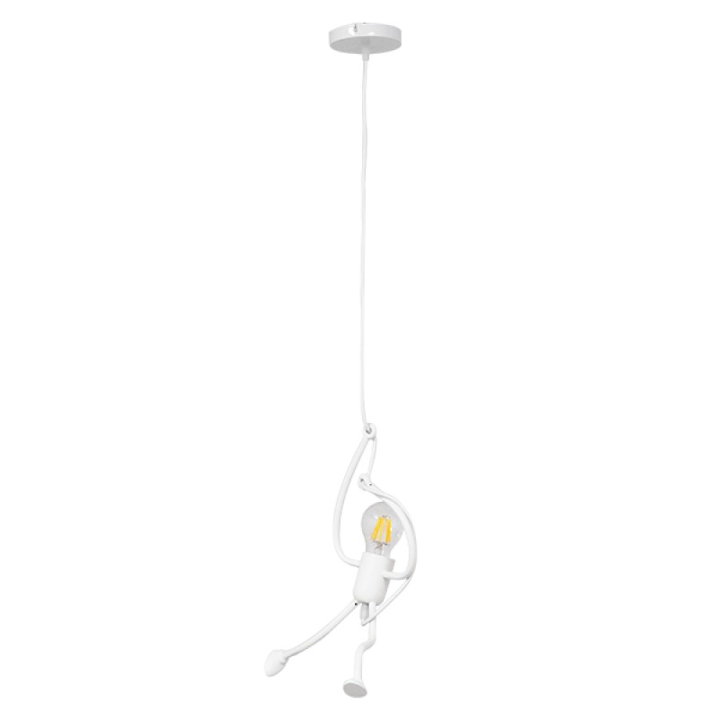 GloboStar® LITTLE MAN 01651 Μοντέρνο Κρεμαστό Φωτιστικό Φιγούρα Μονόφωτο 1 x E27 IP20 Λευκό Μέταλλο - Μ20 x Π20 x Υ40cm
