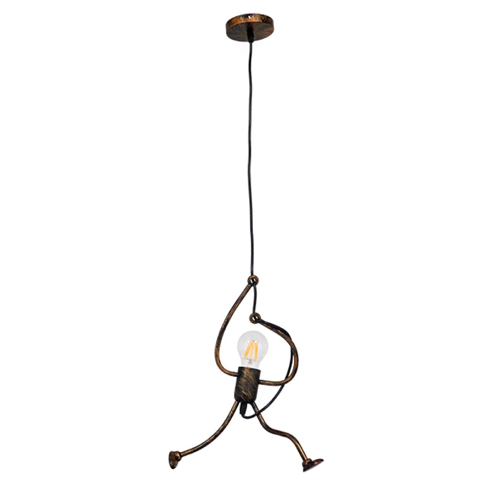 GloboStar® LITTLE MAN 01653 Μοντέρνο Κρεμαστό Φωτιστικό Φιγούρα Μονόφωτο 1 x E27 IP20 Χάλκινο Μέταλλο - Μ20 x Π20 x Υ40cm
