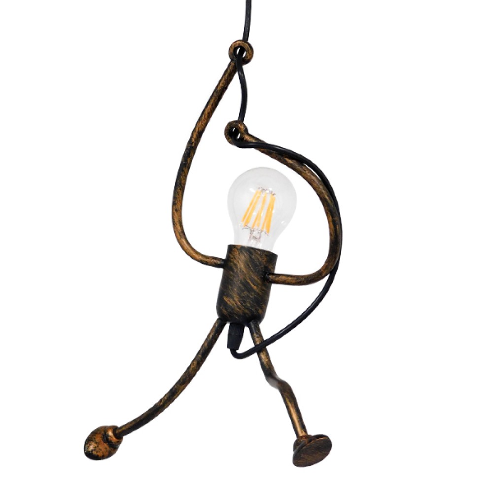 GloboStar® LITTLE MAN 01653 Μοντέρνο Κρεμαστό Φωτιστικό Φιγούρα Μονόφωτο 1 x E27 IP20 Χάλκινο Μέταλλο - Μ20 x Π20 x Υ40cm