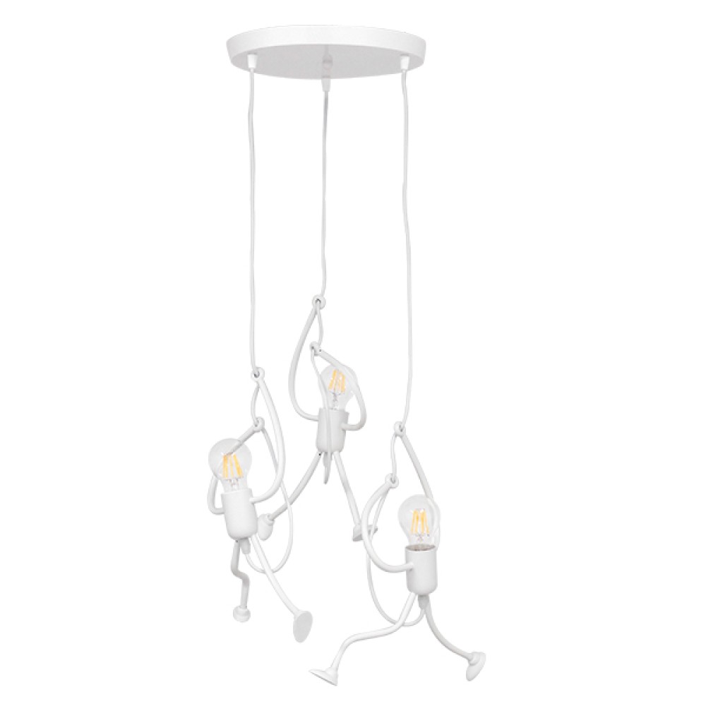 GloboStar® LITTLE MAN 01654 Μοντέρνο Κρεμαστό Φωτιστικό Φιγούρα Τρίφωτο 3 x E27 IP20 Λευκό Μέταλλο - Μ45 x Π45 x Υ40cm