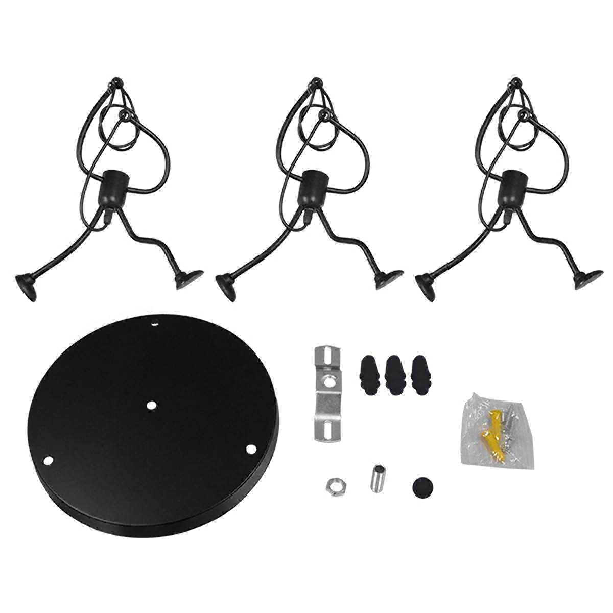 GloboStar® LITTLE MAN 01655 Μοντέρνο Κρεμαστό Φωτιστικό Φιγούρα Τρίφωτο 3 x E27 IP20 Μαύρο Μέταλλο - Μ45 x Π45 x Υ40cm