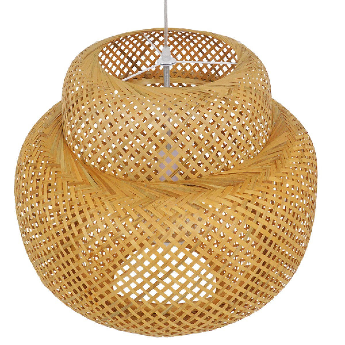 GloboStar® MALDIVES 01657 Boho Κρεμαστό Φωτιστικό Πλέγμα Μονόφωτο 1 x E27 IP20 Μπεζ Ξύλο - Μ56 x Π56 x Υ54cm