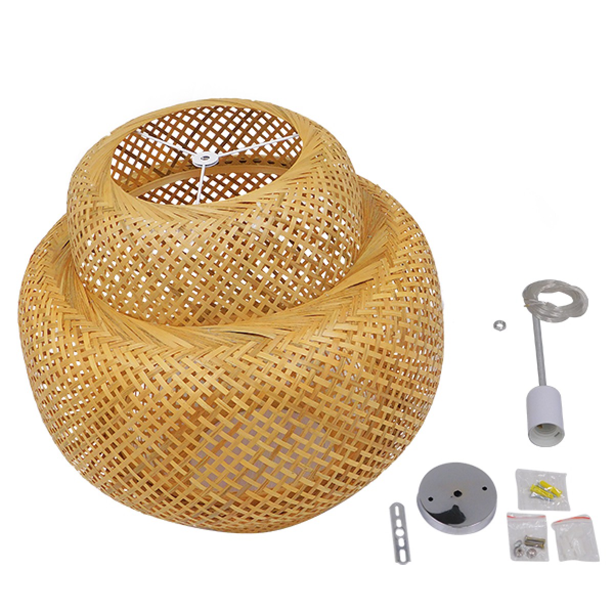 GloboStar® MALDIVES 01657 Boho Κρεμαστό Φωτιστικό Πλέγμα Μονόφωτο 1 x E27 IP20 Μπεζ Ξύλο - Μ56 x Π56 x Υ54cm