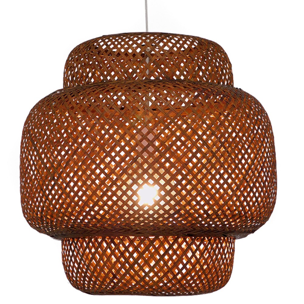GloboStar® MALDIVES 01658 Boho Κρεμαστό Φωτιστικό Πλέγμα Μονόφωτο 1 x E27 IP20 Καφέ Ξύλο - Μ56 x Π56 x Υ54cm