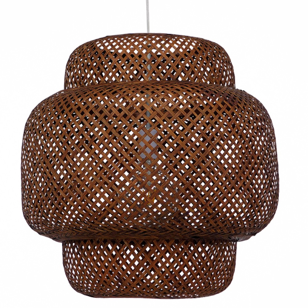 GloboStar® MALDIVES 01658 Boho Κρεμαστό Φωτιστικό Πλέγμα Μονόφωτο 1 x E27 IP20 Καφέ Ξύλο - Μ56 x Π56 x Υ54cm