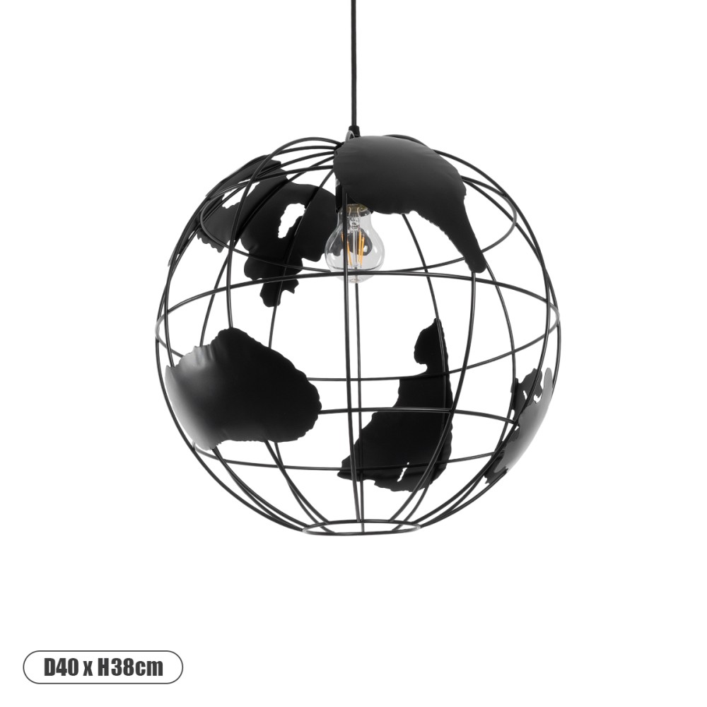 GloboStar® EARTH 01663 Vintage Κρεμαστό Φωτιστικό Φιγούρα Μονόφωτο 1 x E27 IP20 Μαύρο Μέταλλο - Μ41 x Π41 x Y41cm