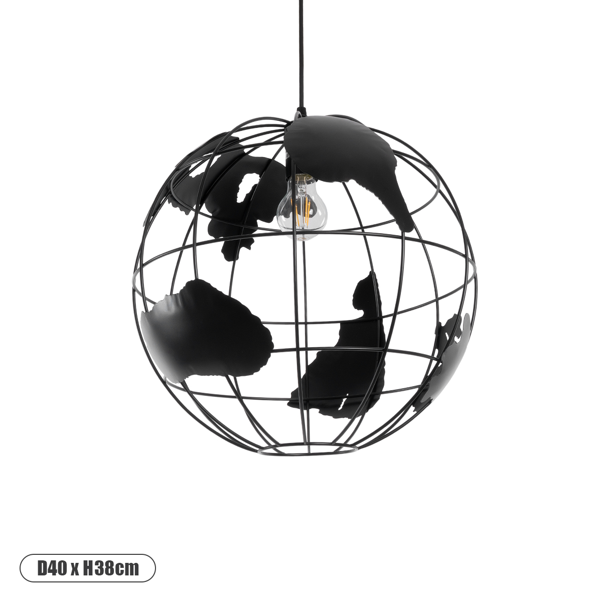 GloboStar® EARTH 01663 Vintage Κρεμαστό Φωτιστικό Φιγούρα Μονόφωτο 1 x E27 IP20 Μαύρο Μέταλλο - Μ41 x Π41 x Y41cm