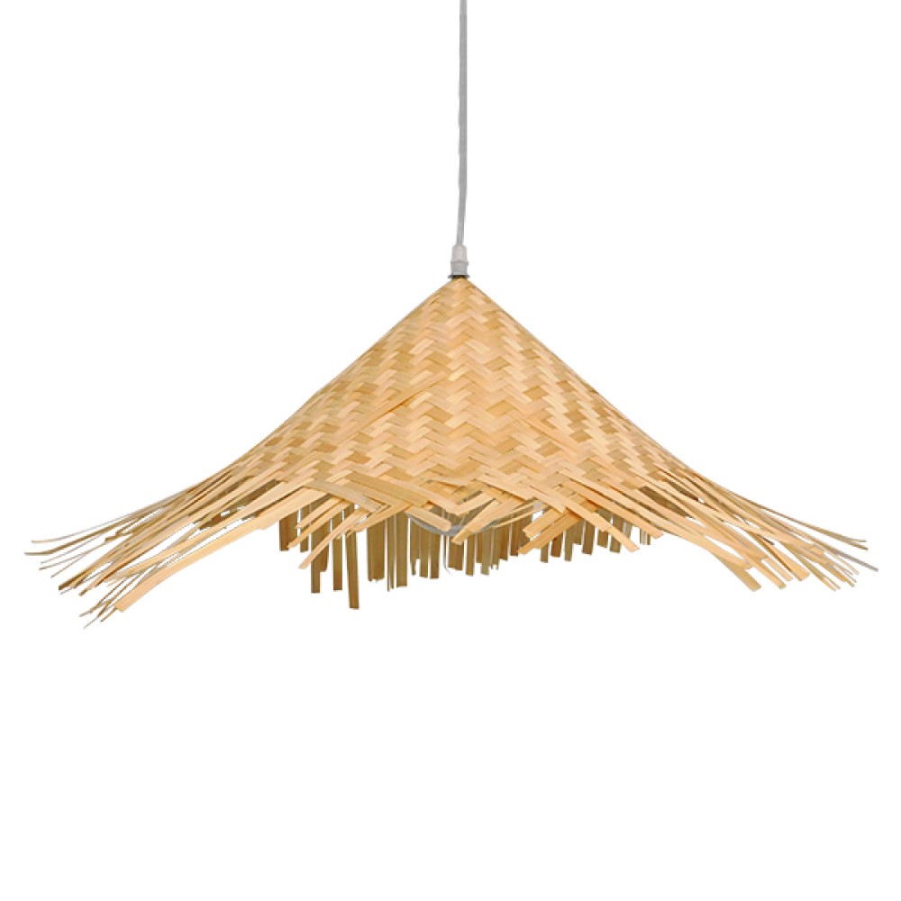 GloboStar® RICEHAT 01666 Boho Κρεμαστό Φωτιστικό Καμπάνα Μονόφωτο 1 x E27 IP20 Μπέζ Ξύλο - Μ70 x Π70 x Y25cm