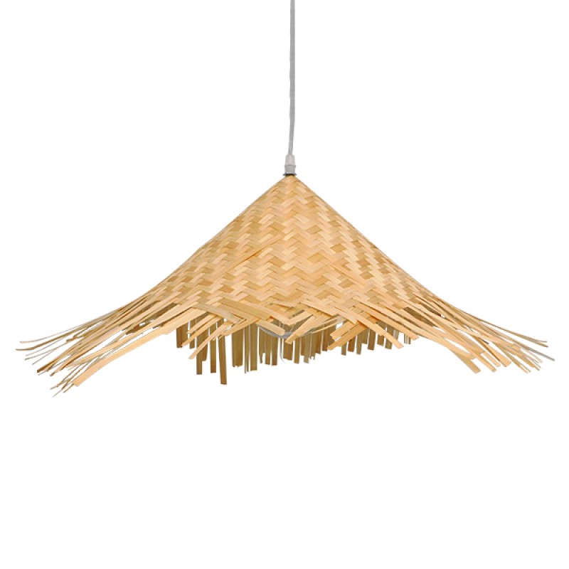 GloboStar® RICEHAT 01666 Boho Κρεμαστό Φωτιστικό Καμπάνα Μονόφωτο 1 x E27 IP20 Μπέζ Ξύλο - Μ70 x Π70 x Y25cm