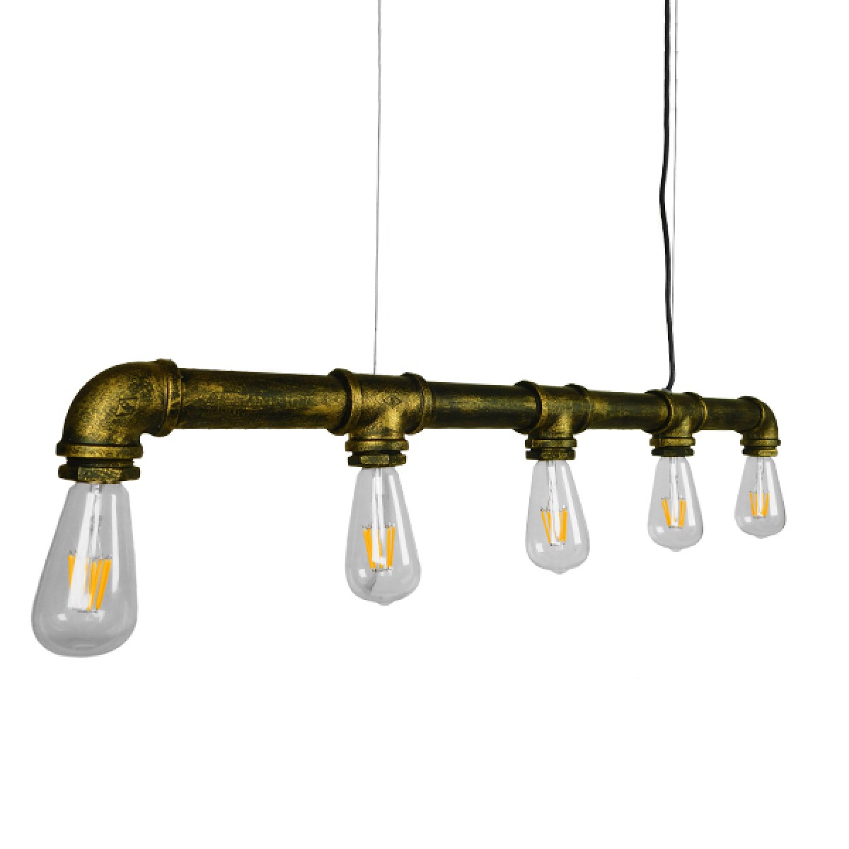 GloboStar® CANAL 01669 Vintage Κρεμαστό Φωτιστικό Ράγα Πολύφωτο 5 x E27 IP20 Μπρούτζινο Μέταλλο - Μ92 x Π5 x Y8cm