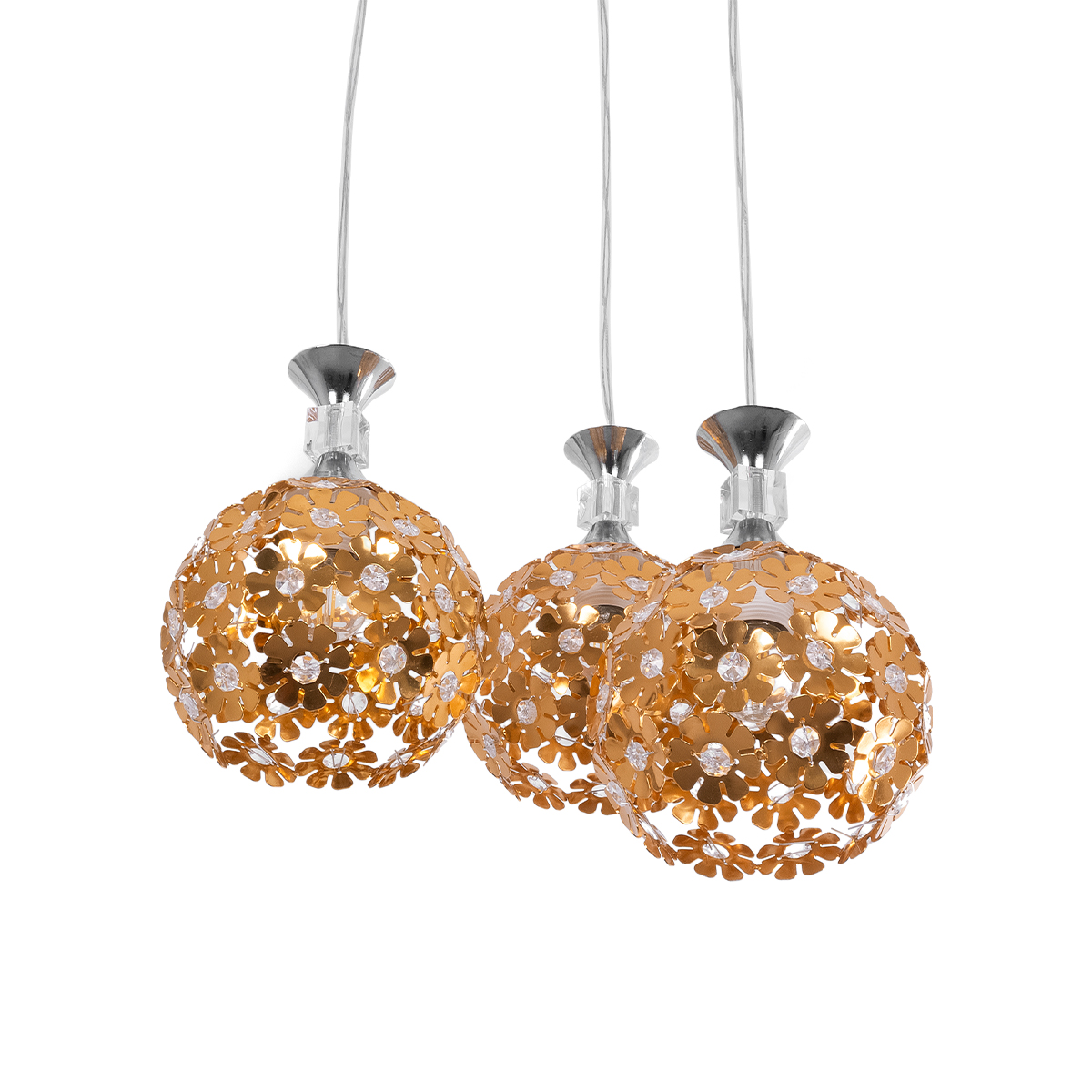 GloboStar® BOUQUET 01670 Μοντέρνο Κρεμαστό Φωτιστικό Μπάλα Τρίφωτο 3 x E27 IP20 Χρυσό Μέταλλο με Διάφανο Κρύσταλλο - Μ46 x Π46 x Y23cm