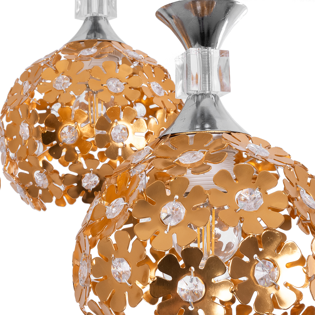 GloboStar® BOUQUET 01670 Μοντέρνο Κρεμαστό Φωτιστικό Μπάλα Τρίφωτο 3 x E27 IP20 Χρυσό Μέταλλο με Διάφανο Κρύσταλλο - Μ46 x Π46 x Y23cm