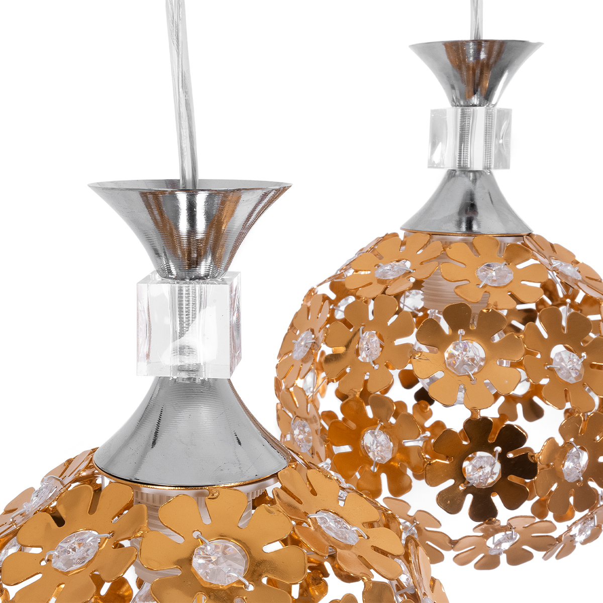 GloboStar® BOUQUET 01670 Μοντέρνο Κρεμαστό Φωτιστικό Μπάλα Τρίφωτο 3 x E27 IP20 Χρυσό Μέταλλο με Διάφανο Κρύσταλλο - Μ46 x Π46 x Y23cm