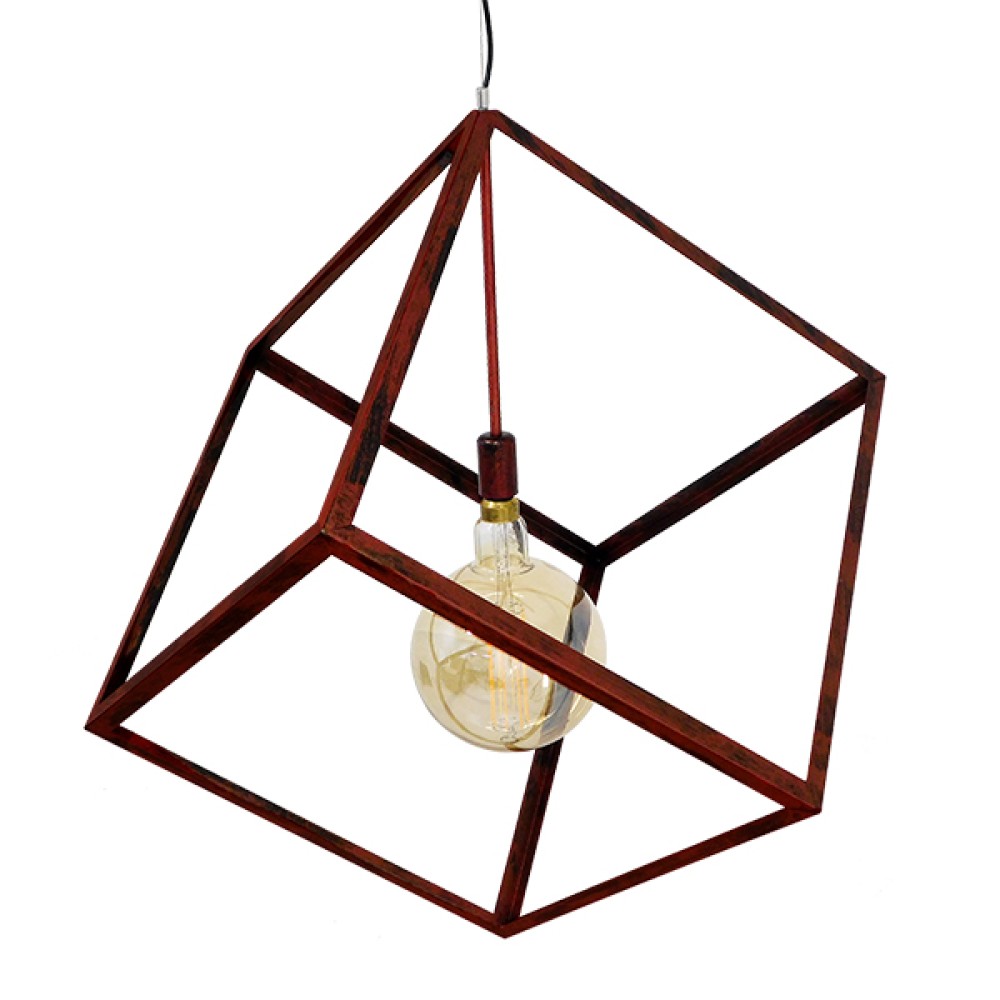 GloboStar® CUBE 01673 Μοντέρνο Κρεμαστό Φωτιστικό Πλέγμα Μονόφωτο 1 x E27 IP20 Χάλκινο Μέταλλο - Μ70 x Π70 x Υ87cm