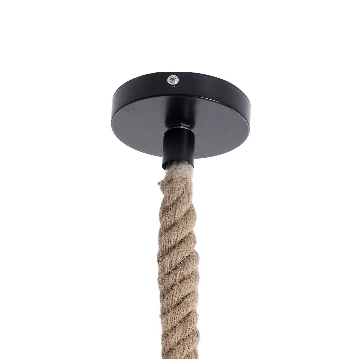 GloboStar® ORVAL 01689 Μοντέρνο Κρεμαστό Φωτιστικό Πλέγμα Μονόφωτο 1 x E27 IP20 Μαύρο Μέταλλο με Μπεζ Σχοινί - Μ20 x Π20 x Υ20cm